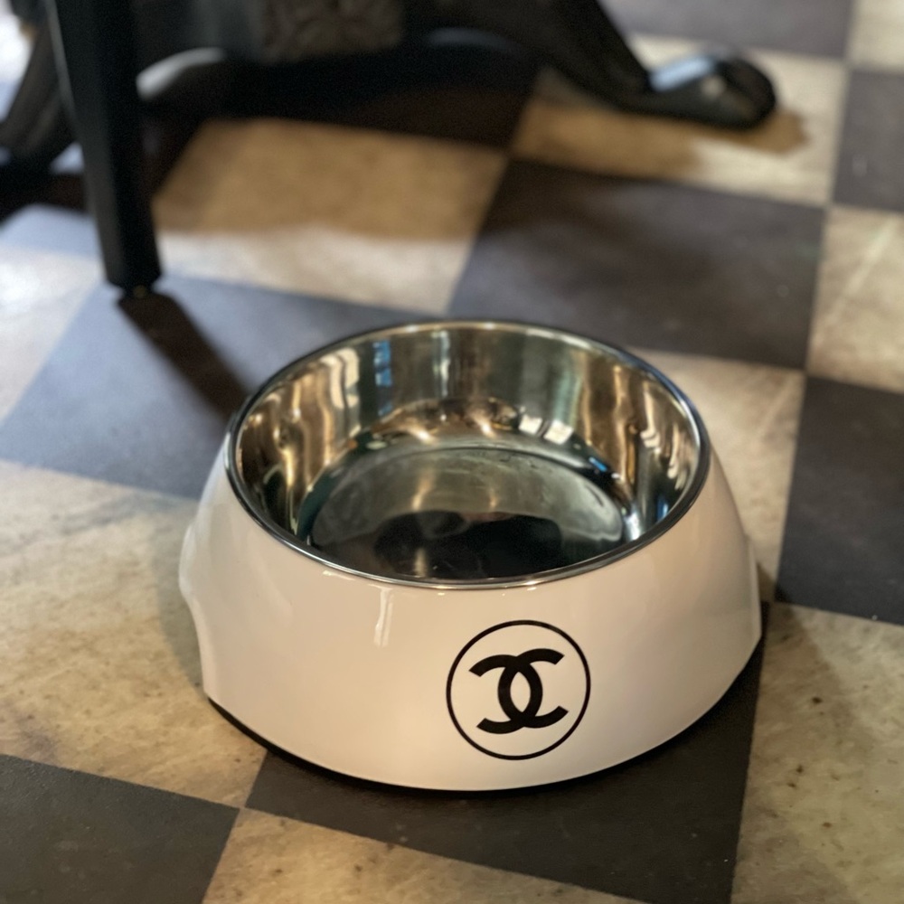 White Chanel Dog Bowl